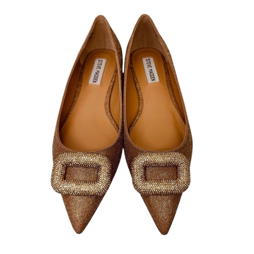 Women's Steve Madden Tink Color Gold Pointy Ballet Flat Size 8M NWB - Picture 1 of 13